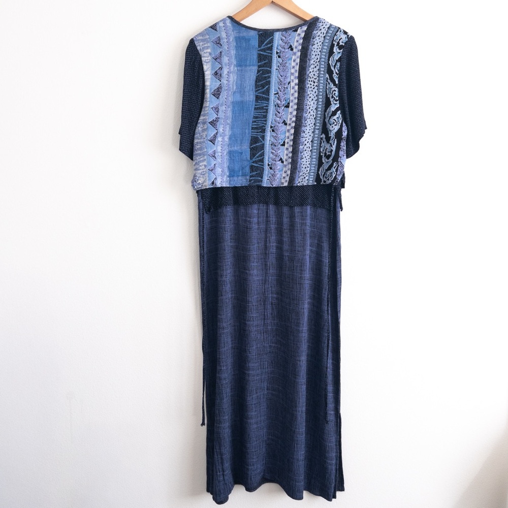 VTG 90s Rabbit Rabbit Rabbit Design Abstract Blue Layered Maxi Dress Size 12M - Picture 2 of 15